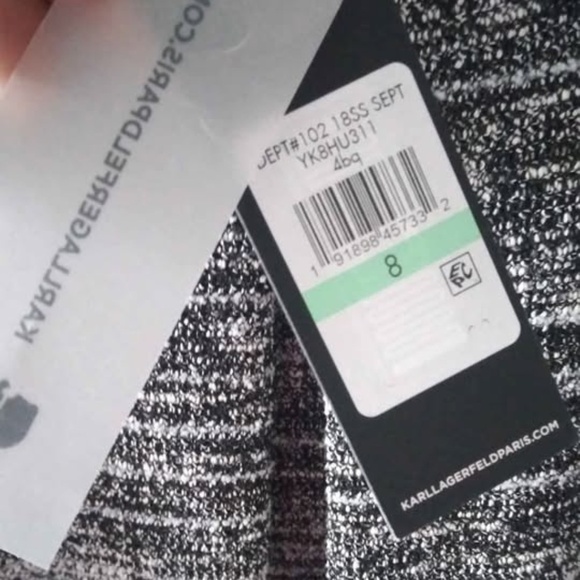 Karl Lagerfeld Tweed Lace Hem Marled Black Midi Skirt  Size 8 - Picture 4 of 6